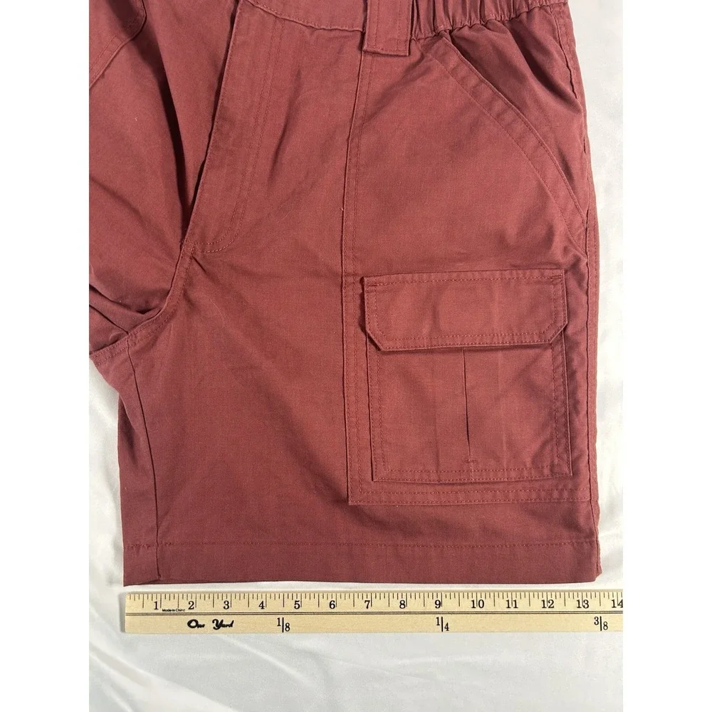 Savane Cargo Shorts Women Men Size W38 Cowhide Red Pockets Elastic Waist